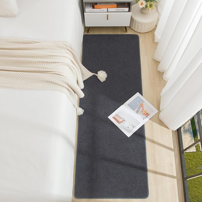Soft Runner Rugs for Bedroom 2x6, Non Slip Runners for Hallway Kitchen Laundry Dorm Washable, Minimalist Low Pile Long Rugs for Boys Men Girls Kids, Dark Grey