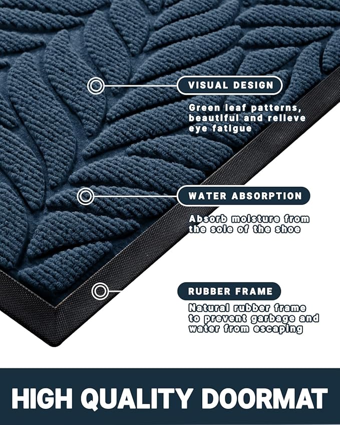 Yimobra Front Door Mat Outdoor Indoor, 29.5x17 All-Season Waterproof Welcome Mat, All-Weather Outside Entrance Mat, Non-Slip Patio Porch Doormat, Low Profile, Fade Resistant, Blue