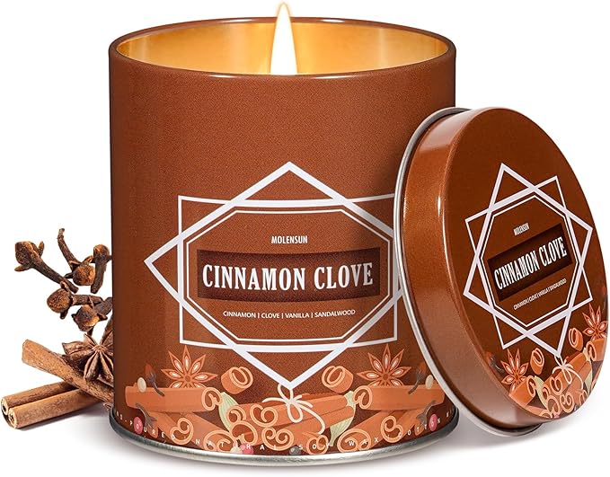 Fall Scented Candle ā Cinnamon Clove Soy Candle 9oz, 50 Hour Burn, Non-Toxic Autumn Decor, Holiday Gift for Women & Men