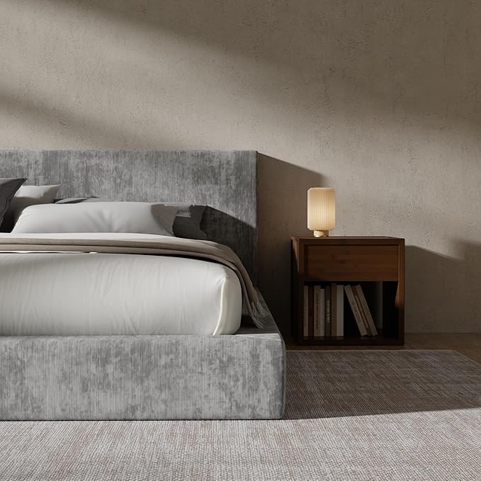 RECCI Cloud Upholstered King Bed Frame with Headboard, 5 Inch Foam Padded Platform, No Box Spring, Easy Assembly (Moon)