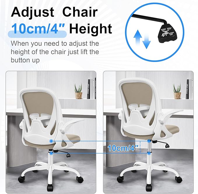 Primy Office Chair Ergonomic Desk Chair with Flip up Armrests Swivel Breathable Desk Mesh Computer Chair with Adjustable Lumbar Support and Height for Conference Room (Khaki)