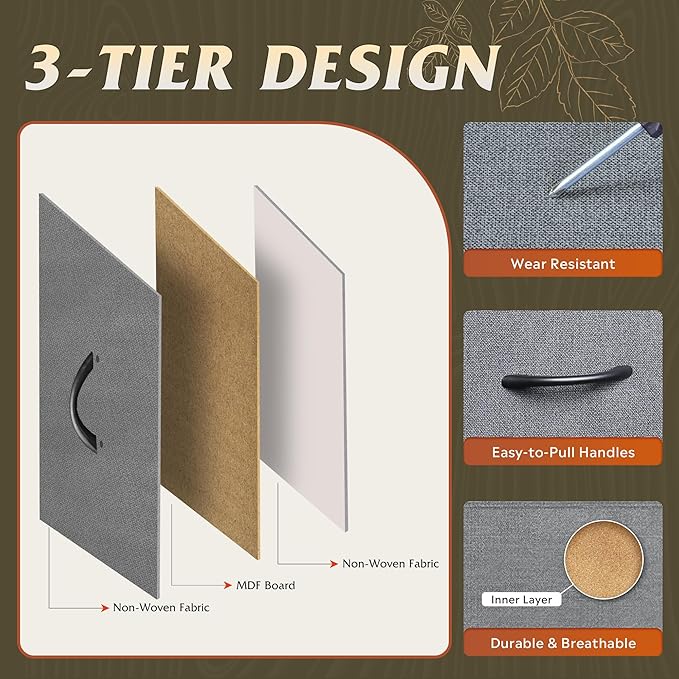 WLIVE Grey TV Stand for 45, 50, 55 inch TV, Entertainment Center with LED Lights & Charging Station, TV Media Console Table with 8 Fabric Drawers and Open Storage Shelves for Living Room, Hallway