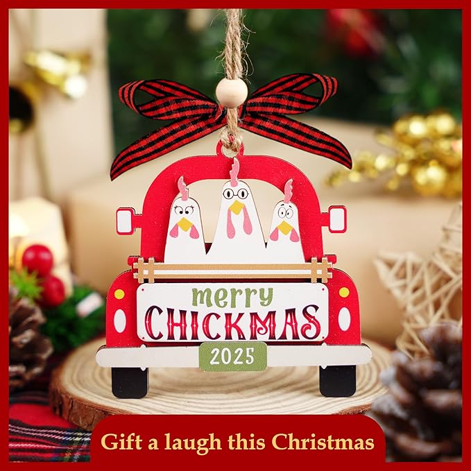 Chicken Christmas Ornaments 2025-2 Layer Chicken Ornament - Merry Chickmas Funny Ornament - Farm Animal Ornaments for Chicken Lovers - Animal Lovers Gifts for Women - Farm Decor