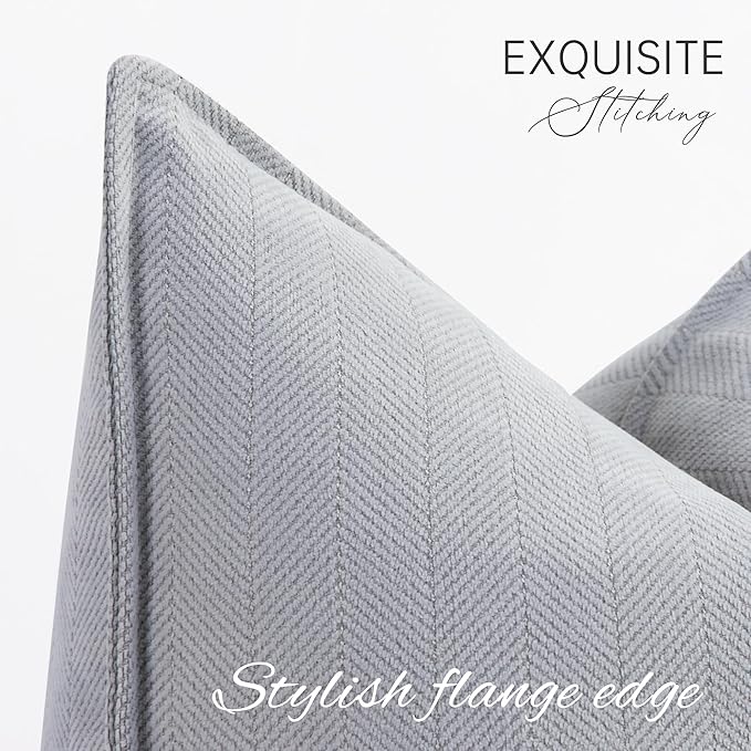 ZWJD Light Gray Pillow Covers 16x16 Set of 2 Chenille Throw Pillow Covers with Elegant Design Soft and Luxurious Decorative Throw Pillows for Couch, Bed, and Home Decor