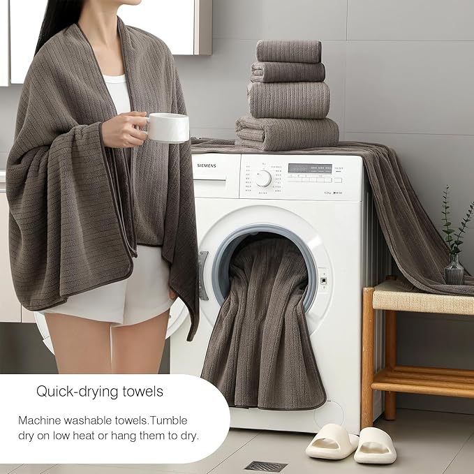 18 Piece Family Bath Towel Set Include 6 Bath Towels,6 Hand Towels and 6 Washcloths Soft Bathroom Towel with Hanging Loops,Highly Absorbent Quick Dry Towels Set for Bathroom,Hotel and Spa-Brown