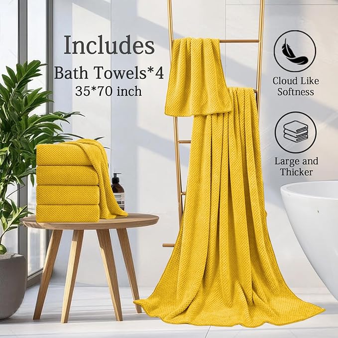 Extra Large Bath Towels Set 35x70 Inches - Yellow Luxury 600 GSM Oversized Bath Sheet Towel,Ultra Soft Microfiber - Quick Dry,Highly Absorbent Shower Towels Spa Hotel Bathroom Towel Set (4-Pack)