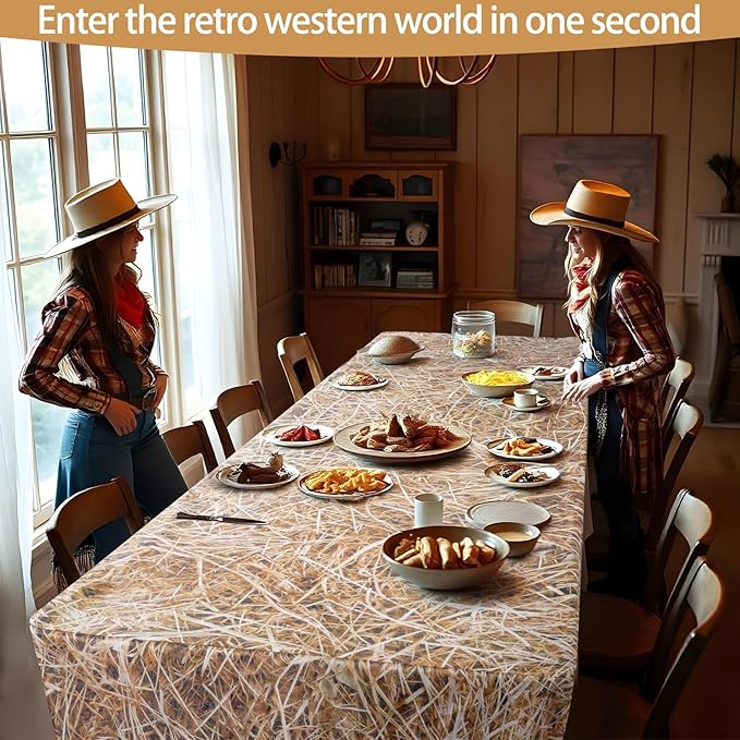 6FT Straw Tablecover,Western Cowboy Theme Tablecloth for Farm Party Decorations, Western Birthday, and Hay Bale Themed Events