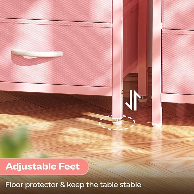 Huuger Nightstand with Charging Station, Side Table with Fabric Drawers, End Table with Open Shelf, Bedside Table with USB Ports and Outlets, Night Stand for Bedroom, Pink