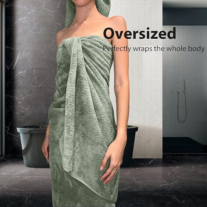 Ultra Soft Bath Towel Set of 4, Green Extra Large Textured Microfiber Luxury Towels 35x70 in, Quick Dry, Highly Absorbent, Fluffy, Oversized, for Bathroom Shower Pool Hotel Beach