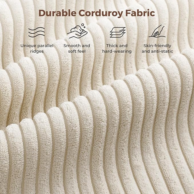 Vesgantti 97" Modular Sectional Sofa Beige, L-Shaped Couch with Movable Ottoman, Comfy Corduroy Couch with Spring Cushion, Modular Sofa with Deep Seat for Living Room, Bedroom and Apartment