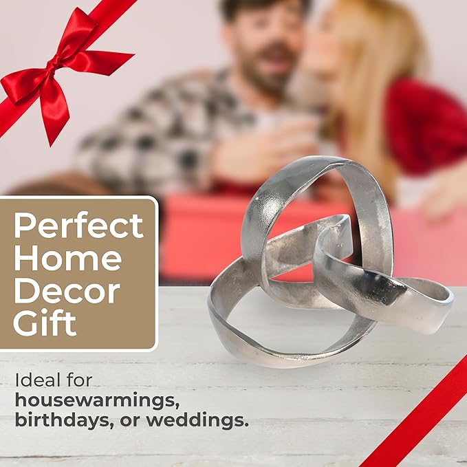 Metal Decorative Object – Minimalist Shelves & Coffee Table Decor – Aluminum Knot Sculpture Modern Home Decor for Office, Bedroom & Living Room – 8" x 7", Silver