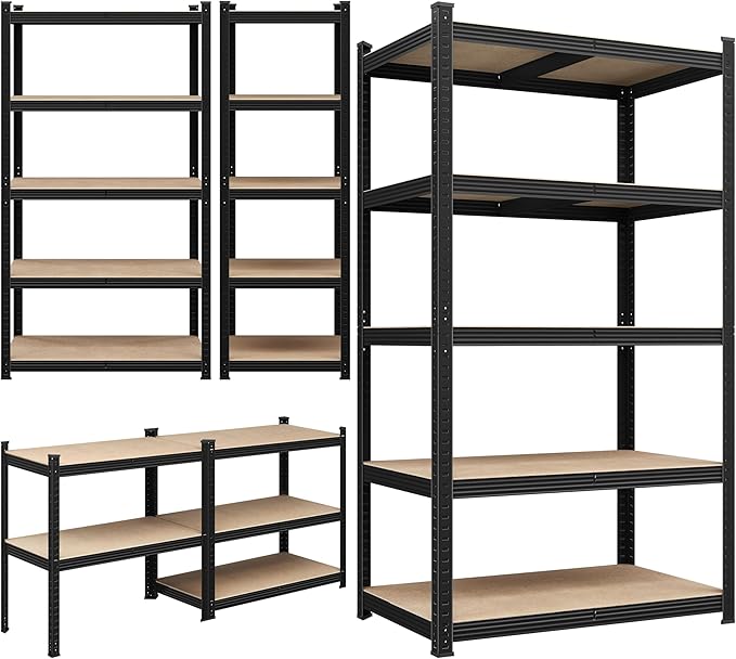 Yaheetech Standing Shelf Units, 5 Tier Storage Shelf, Heavy Duty Shelving, Adjustable Garage Shelves, Utility Rack Shelf Unit, Basement Warehouse Shed, 35.5" Wx 16" D x 71" H - Black
