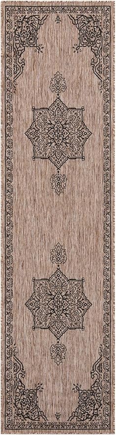 Unique Loom Outdoor Traditional Collection Area Rug - Antique (2' 7" x 10' Runner Beige/Black)