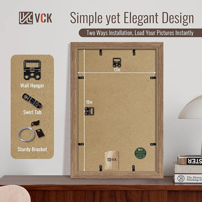 VCK 12x18 Poster Frame Set of 4 - Walnut, Gallery-Quality Wood Picture Frames, 1.1-Inch Wide Border, Polished Plexiglass, Vertical or Horizontal Wall Display for Photo/Art/Prints, Walnut