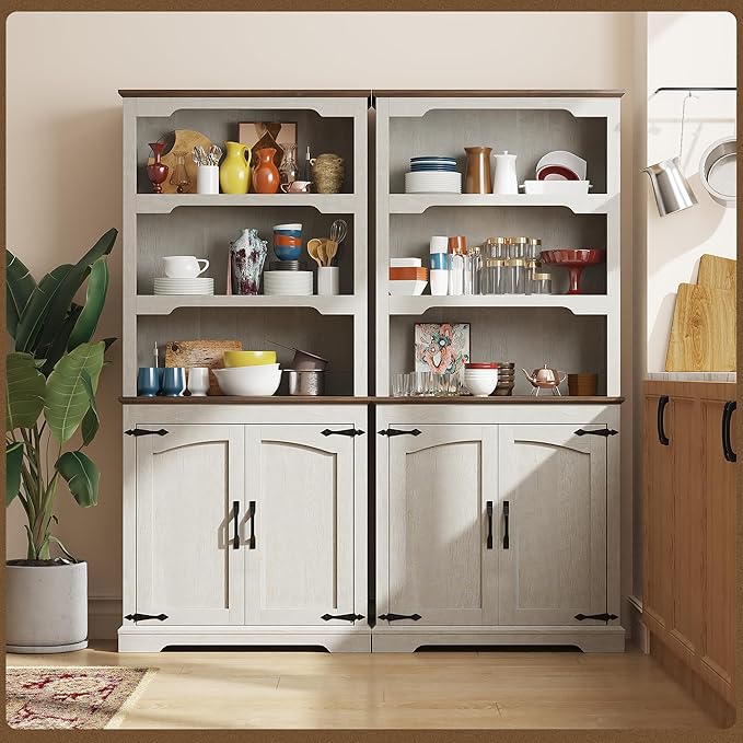 Tall Bookcase, 70 inch Height, 5-Tier Open Storage Shelf, 31.5 in Wide Standing Bookshelves for Home, Office, Bedroom, School, Library, 31.5W * 11.81D *70H (White Espresso, Wooden Door)