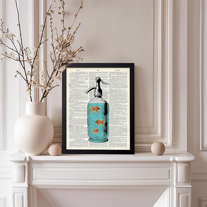 Poster Master Dictionary Art Poster - Goldfish Bowl Print - Fish Art - Aquarium Art - Gift for Men, Women & Animal Lover - Minimal Decor for Living Room, Bathroom or Office, 8x10 Black Framed