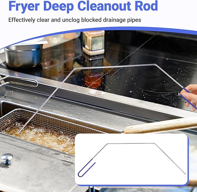 4 PCS Fryer Cleaning Tools with Deep Fryer Brass L-Shaped Brush, Deep Fryer Crumb Scoop, Deep Fryer Cleanout Rod, Long Handle Deep Basket Brush for Restaurants, Air Fryers, Deep Fat Fryers