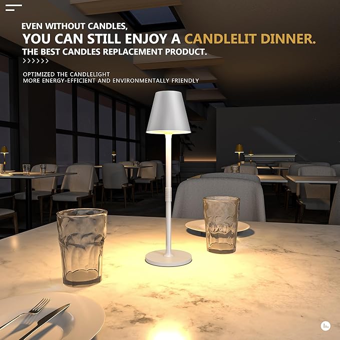 2 Pack LED CordlessTable Lamp,4000mAh Rechargeable Battery Desk lamp,3 Level Brightness Portable Light, Minimalist Design, for Couple Dinner/Coffee Table/Restaurant/Bedroom(White 2pack)