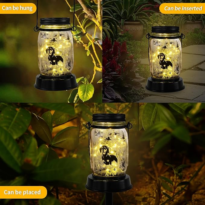 styleonme Decor Mobile Outdoor, Solar Waterproof Dachshund Lights, Gifts for Mom Women Grandma, Dog Lovers Gifts, Hanging Dachshund Lanterns with Stake for Yard Corridor Garden Decor