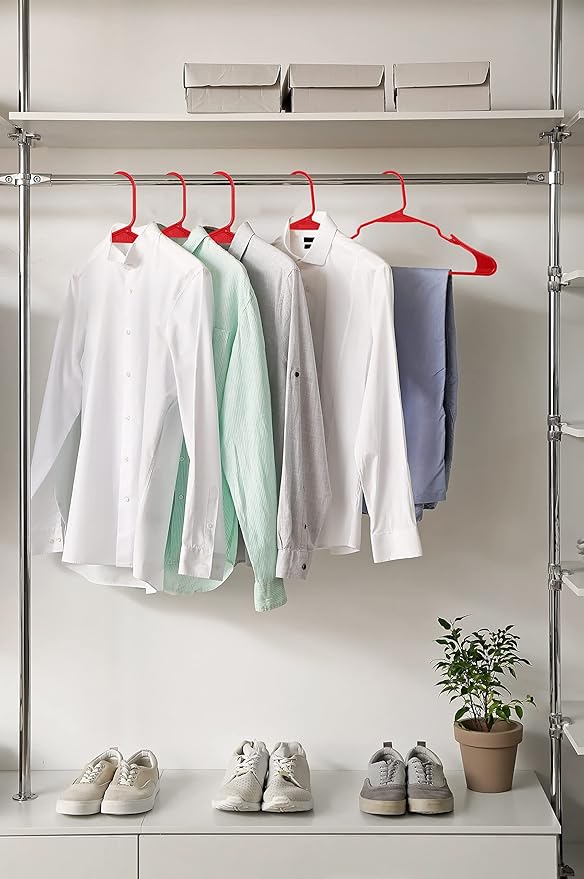 Royale Linens 20 Pack Red Plastic Hangers for Clothes - Heavy Duty Clothes Hanger for Everyday Use - Lightweight & Space Saving Notched Plastic Hangers