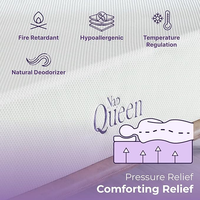 NapQueen 10 Inch Queen Size Mattress, Bamboo Charcoal Memory Foam Mattress, Bed in a Box, White