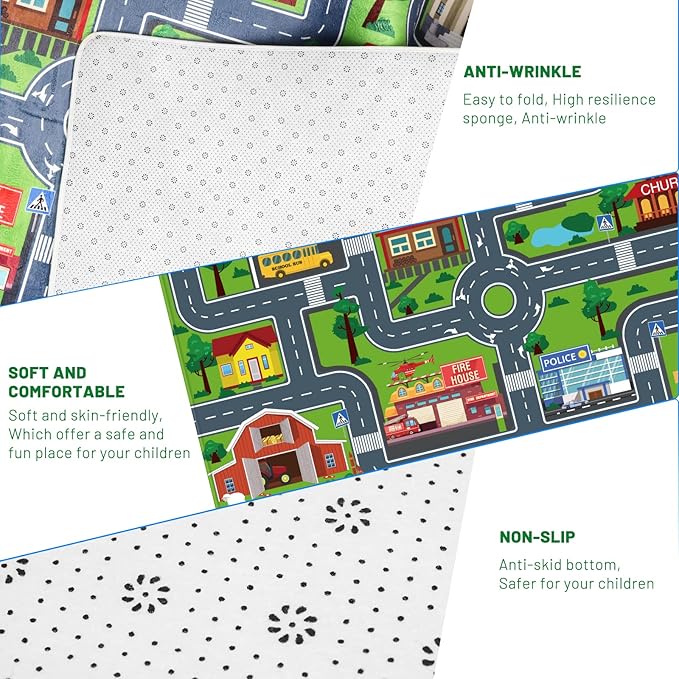 Kids Carpet Playmat, Kids Rug for Playroom Car Mat Town City Road Map Playmat, Extra Large Boys Kids Car Track Play Rug Bedroom, Living Room (Style Four, 59X 39.4 INCH)