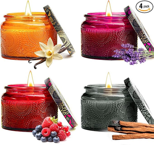 Scented Candles Gift Set 4 Pack, Natural Soy Wax Candles for Home, Natural Soy Wax, Aromatherapy Gifts Sets for Women Men, 11.2 oz-Lavender Vanilla Sandalwood Berry