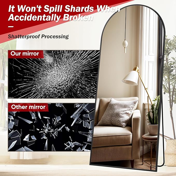 Suidia Full Length Mirror, 71"x32" Floor Standing Mirror Freestanding, Full Body Mirrors with Stand for Bedroom, Hanging Mounted for Living Room Cloakroom, Black, Arched Style