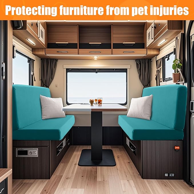 Rv Dinette Cushion Covers,Printing Stretchable Camper Cushion Cover,RV Cushion Slipcover,Rv Couch Cover Replacement for RV Camper Car Bench,2 Backrest Covers and 2 Bench Covers (Peacock Blue)