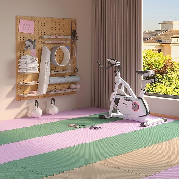 Home Gym Mat, Puzzle Exercise Mat, EVA Interlocking Foam Floor Tiles for Home Workout Equipment and Kids' Play Areas - Blue, 24 in x 24 in x ½ in - (Pink, 32 Pack(128 SQ FT))