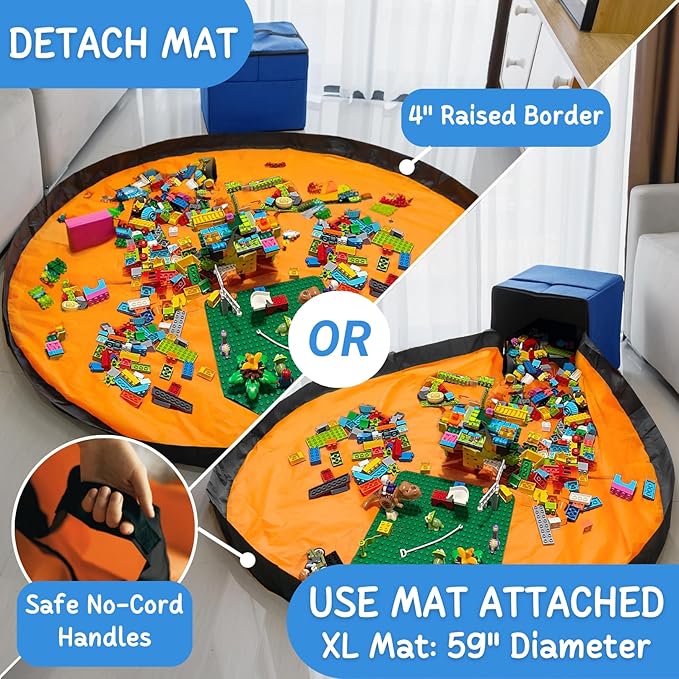 XL Toy Storage Organizer with Play Mat - Storage Bag/Box for Kids, Boys, Girls, Nursery, Playroom - Basket for Building Bricks/Blocks - Collapsible Fabric Cube Bin, 13"x13"x15"