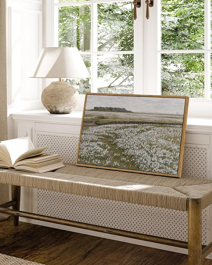 InSimSea Framed Canvas Wall Art Vintage Decor, Classical Grassland Paintings Large Wall Art, Meadow Full of Flowers Wall Pictures for Living Room Farmhouse Bathroom Wall Decor, 16"x24"