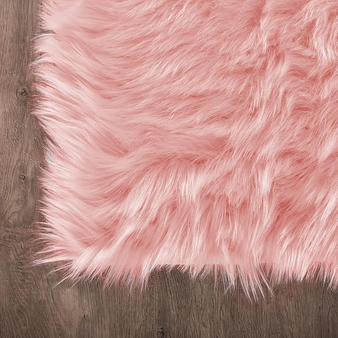 Latepis Pink Bedroom Rug 4x6 Area Faux Sheepskin Rug Fluffy Fur Rugs for Living Room Furry Bedside Rugs for Girls Room Luxury Home Decor