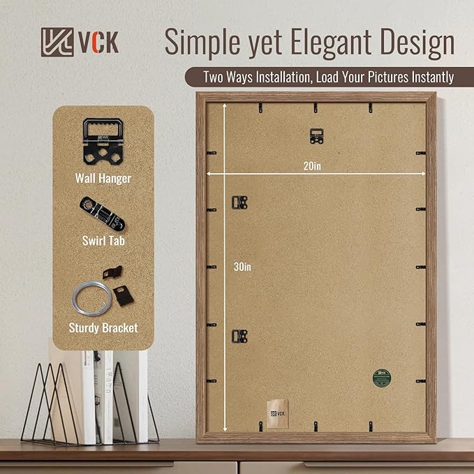 VCK 20x30 Poster Frame Set of 4 - Walnut, Gallery-Quality Wood Picture Frames, 1.1-Inch Wide Border, Polished Plexiglass, Vertical or Horizontal Wall Display for Photo/Art/Prints, Walnut
