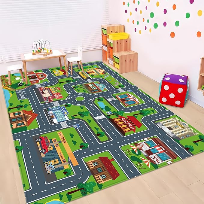 Kids Carpet Playmat, Kids Rug for Playroom Car Mat Town City Road Map Playmat, Extra Large Boys Kids Car Track Play Rug Bedroom, Living Room (Style Four, 78.7X 59 INCH)