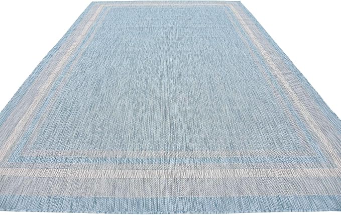 Unique Loom Outdoor Border Collection Area Rug - Soft Border (8' x 11' 4" Rectangle, Aquamarine/ Ivory)
