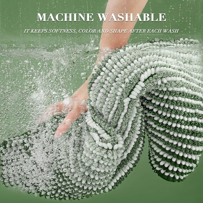 Bathroom Rugs and Mats Sets, 2 Piece Thick Absorbent Chenille Bath Mat Rug Set Non Slip, Soft Shaggy Bath Room Floor Mats for Bathroom, Machine Washable (Hunter Green, 24" x 70" Plus 20" x 32")