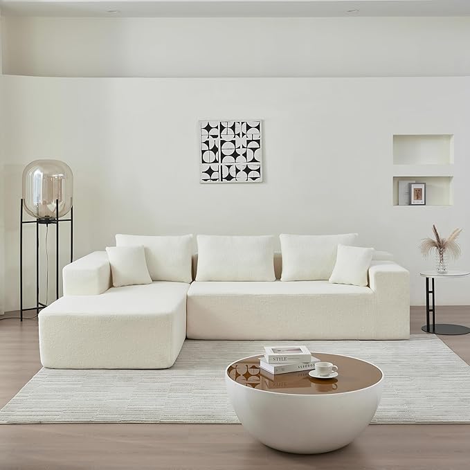 104.3 X 68.1'' Sectional Sofa, Sherpa Fabric L Shaped Corner Sofa, 3 Seat Modern Upholstered With 2 Pillows, Left Hand Lounge for Living Room, Office