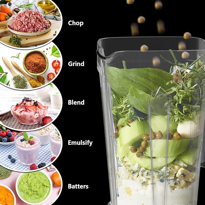 OMMO Blender 1800W, Professional High Speed Countertop Blender with Durable Stainless Steel Blades, 60oz BPA Free Blender for Shakes and Smoothies, Nuts, Ice and Fruits, Dishwasher Safe