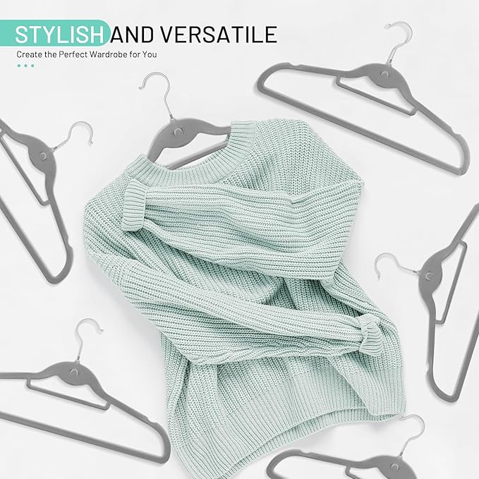 Velvet Hangers 30 Pack, STOPKLAS Grey Clothes Hangers Non Slip Felt Hanger with 360° Swivel Hook, Thin Hangers Space Saving, Heavy Duty Closet Hanger for Clothes, Coats, Suits, Dress, Pants
