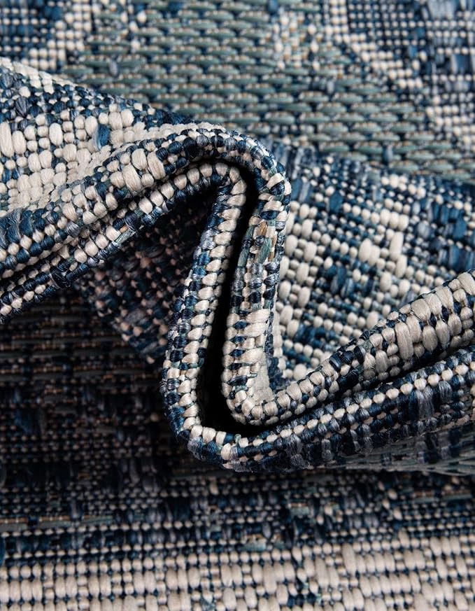 Unique Loom Outdoor Traditional Collection Area Rug - Valeria (5' 3" Octagon, Blue/ Ivory)