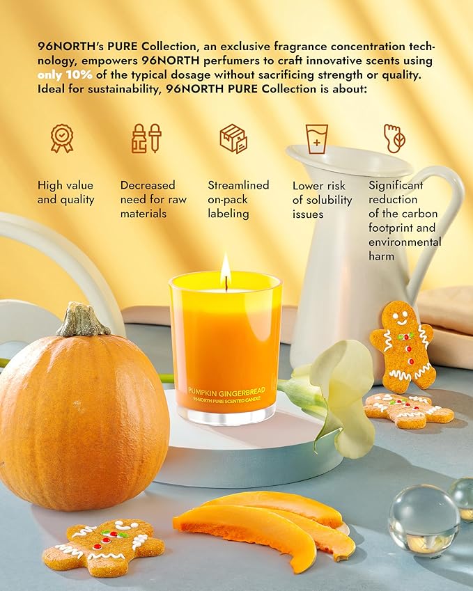 96NORTH | Pure Pumpkin Gingerbread Candle | 100% Natural Soy Wax | 1-Wick Jar Candle | Natural Fragrance Technology | Non Toxic | Up to 35 Hours Burning Time | Aromatherapy Gift for Men and Women