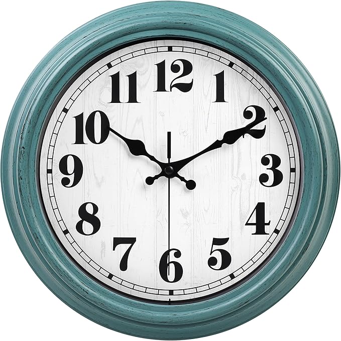 zyzamay 12 Inch Retro Wall Clock, Easy to Read Non-Ticking Round Classic,Quartz Battery Operated Wall Clocks,Decorative for Living Room,Bedroom,Kitchen,Office(Green)