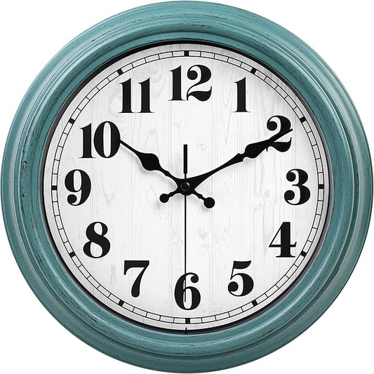 zyzamay 12 Inch Retro Wall Clock, Easy to Read Non-Ticking Round Classic,Quartz Battery Operated Wall Clocks,Decorative for Living Room,Bedroom,Kitchen,Office(Green)