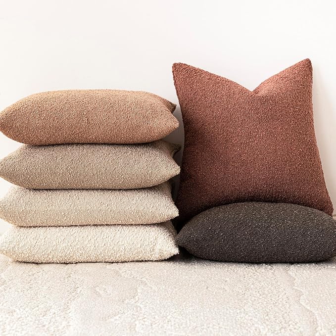 Foindtower Set of 2, Decorative Textured Boucle Throw Pillow Covers Accent Solid Pillow Cases Neutral Cozy Couch Cushion Case for Chair Sofa Bedroom Living Room Home Decor 26x26 Inch Orange Rust Red