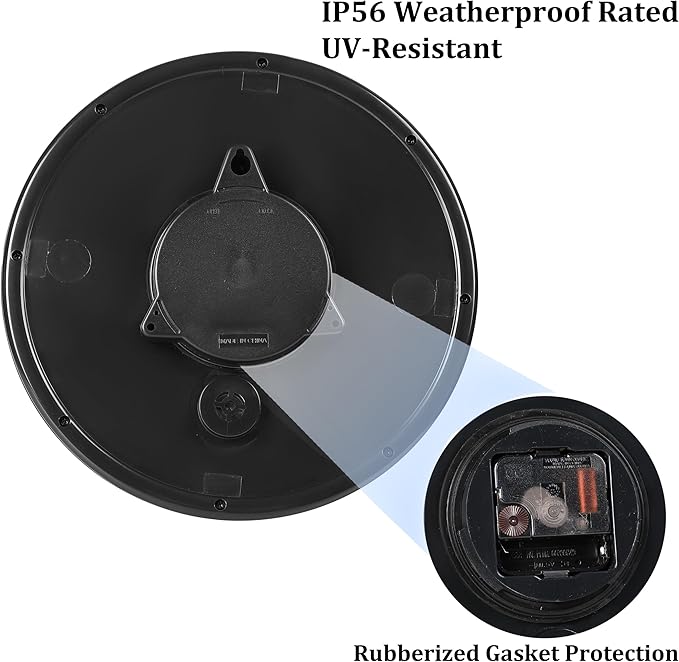 CLXEAST 10.4 Inch Indoor Outdoor Clocks Waterproof,Outdoor Clock with Temperature for Bathroom,Patio, Pool,Kitchen,Oil Rubbed Bronze Black Finish,House Warming Gifts New Home