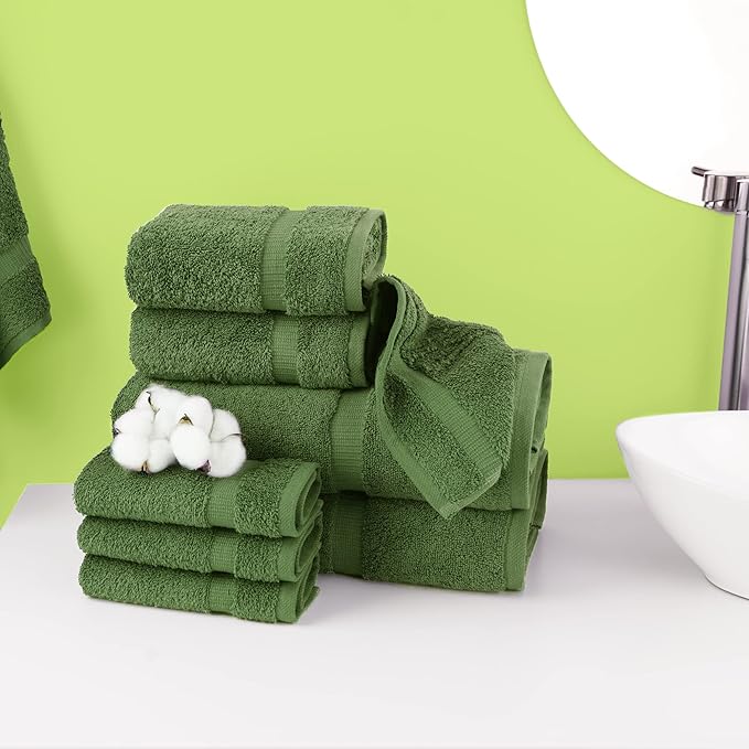 Chakir Turkish Linens Premium Cotton Absorbent Turkish Towels (8-Piece Towel Set, Moss)
