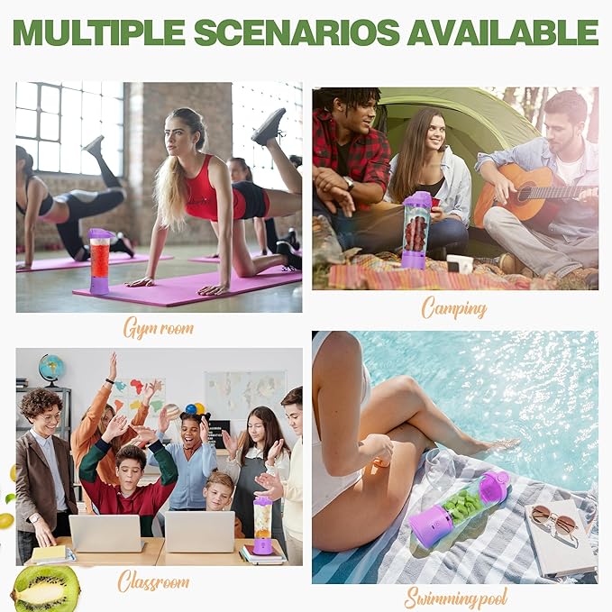 Portable Blender,270 Watt for Shakes and Smoothies Waterproof USB Rechargeable with 20 oz BPA Free a Travel Lid. (Purple, 20 oz)