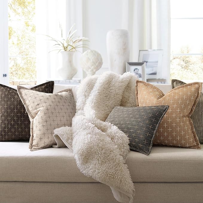 ZWJD Throw Pillow Pillow Covers 26x26 Set of 2 Soft Polyester Textured Pillow Covers with Stylish Flange Edge Cozy Farmhouse Throw Pillows for Couch Bed Sofa Living Room