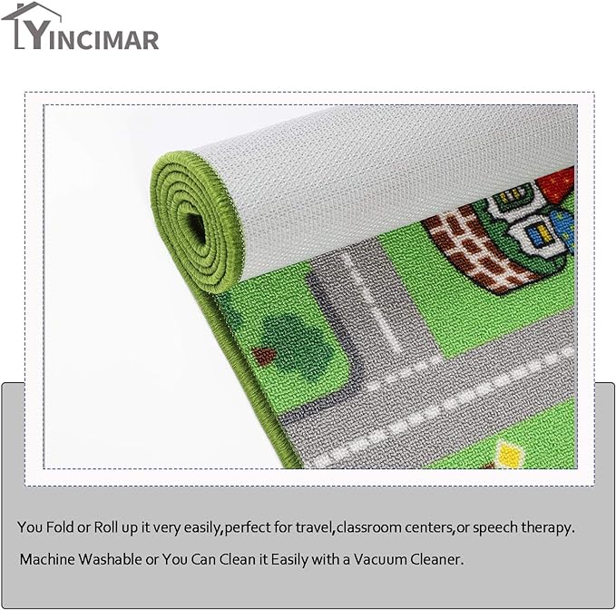 Yincimar Kids Carpet Playmat Rug, 5' x 6'6" Extra Large City Life Educational Car Rug for Baby Toddler Boy Bedroom Playroom